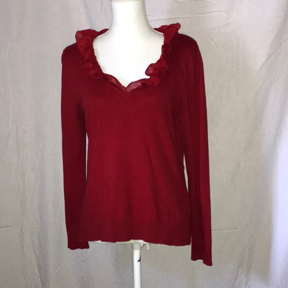 Chaps red ruffle accented sweater size large